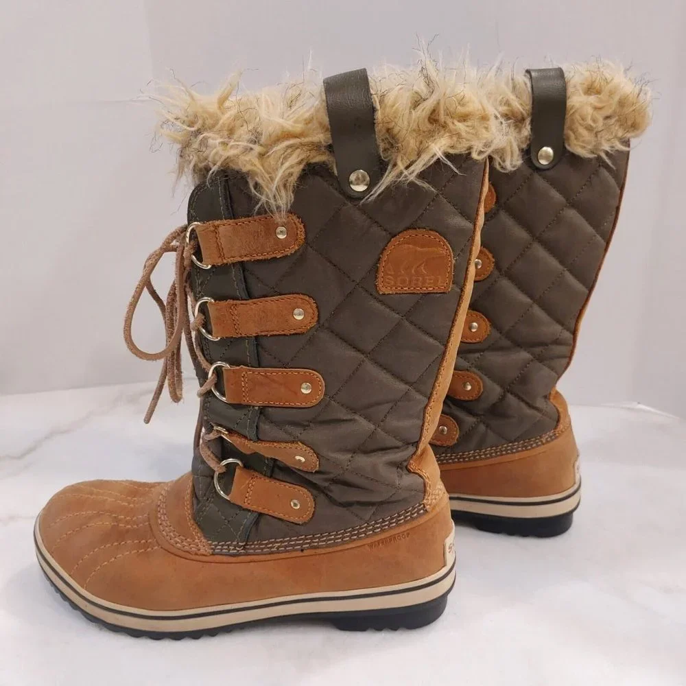 Sorel Tofino‎ Lace Up Faux Fur Lined Waterproof Leather Boots Tan Womens Sz 8 M